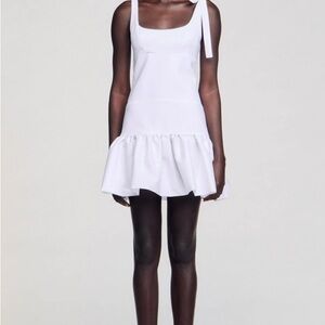 Sandro White Mini Dress with Ruffle Hem
